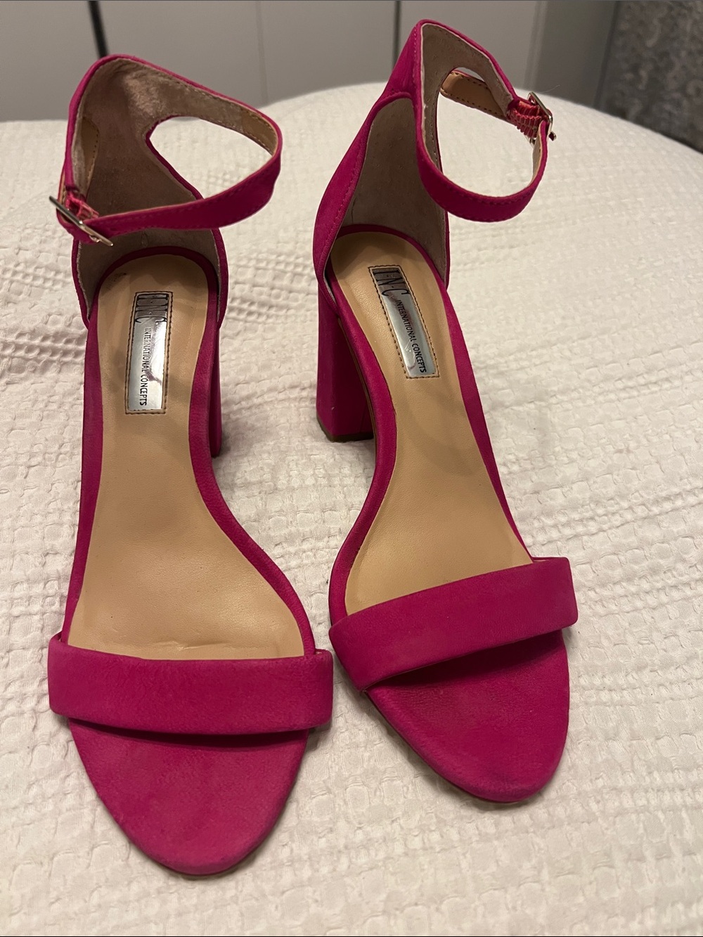 INC Women's Ankle-Strap Block Heel Sandals in Hot Pink